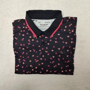 Under Armour Polo Shirt Mens Large Black Floral ISO-CHILL Golf Performance Work